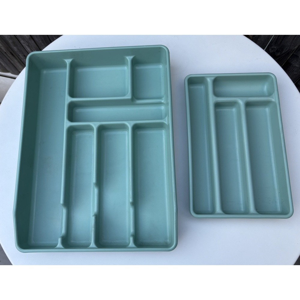 Vintage Rubbermaid silverware organizers drawer inserts large small mint green